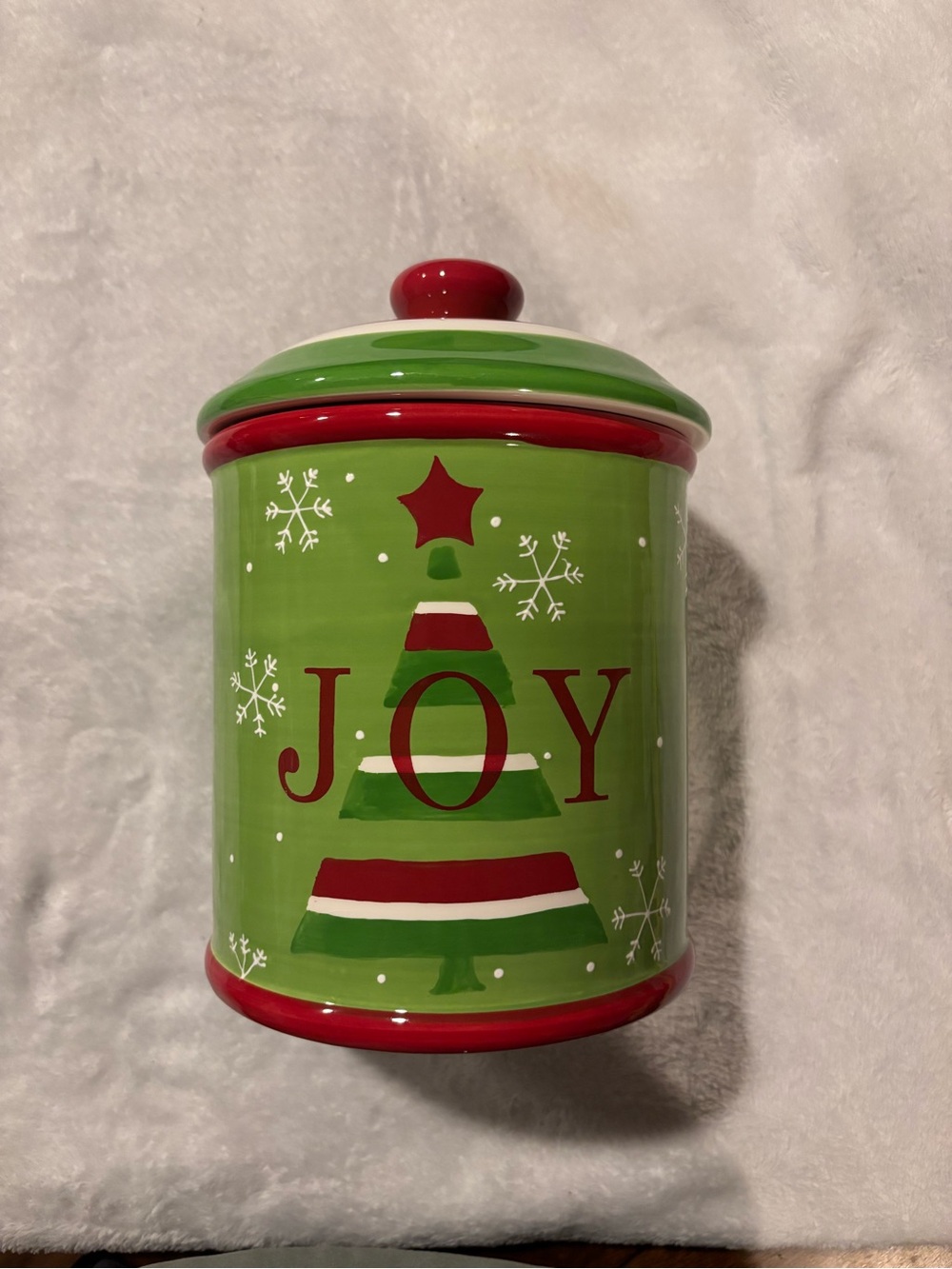 Holiday 'JOY' Green and Red Ceramic Canister - Festive Kitchen Storage